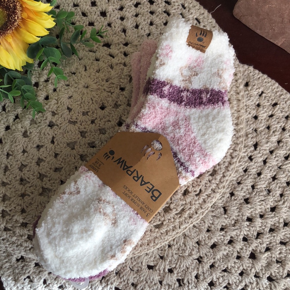 BearPaw Women's Fuzzy Cozy Socks in Pink, White & Purple